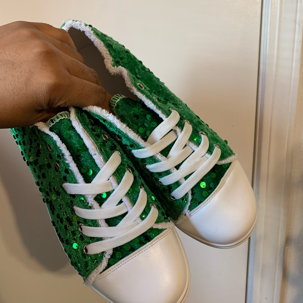 Green Sequin Lace-Up Women's Sneakers